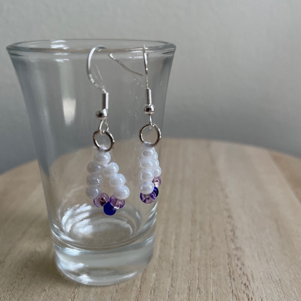 Navy Violet Flowers Beaded Earrings